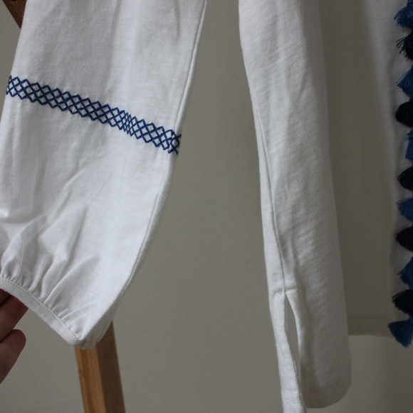 Boden White Cotton Top with Tassels and Embroidery - Picture 2 of 5